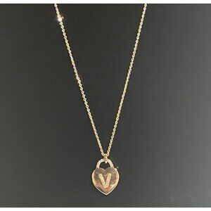 V Heart Pendant Necklace With Gold Tone Chain & Crystal Accents Adjustable
